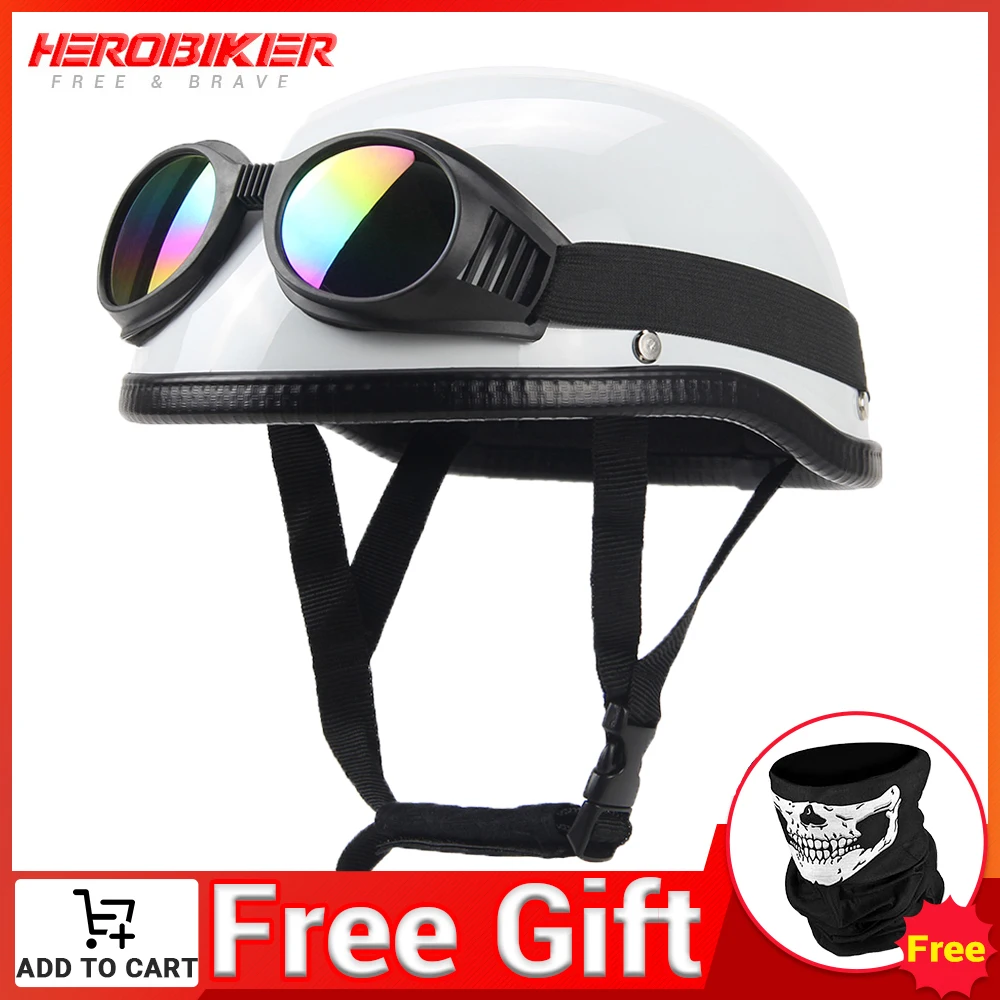 

Мотоциклетный шлем HEROBIKER, аксессуары для мотоциклистов в немецком стиле, открытый шлем для мотокросса в стиле ретро, белый