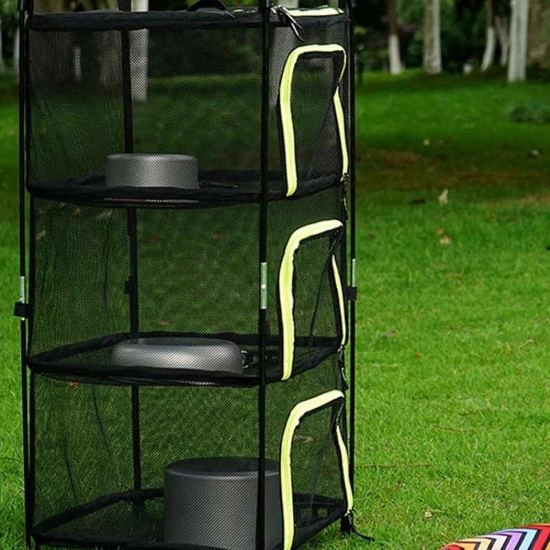 

4 Layer Foldable Hanging Mesh Fruit Rack Drying Storage Net Rack Herb Drying Folding Net Camping Sun-dried Fish Drying Net Rack