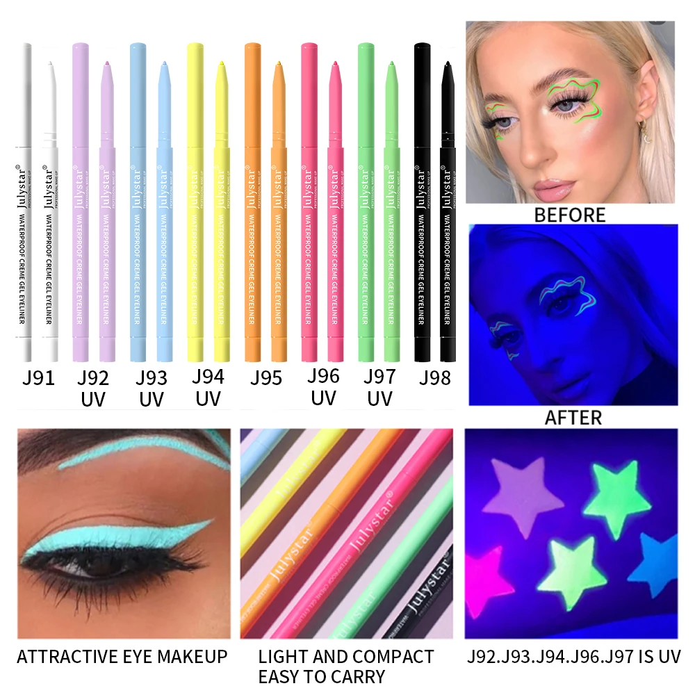

8 Colors UV Fluorescent Eyeliner Gel Pencil Natural Sexy Colorful Eye Liner Waterproof Oil-Proof Long Lasting Brighten Makeup