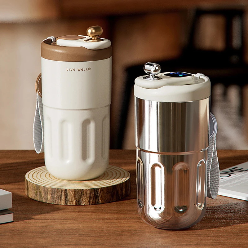 

410ml Cup Thermal Water Bottle Digital Display Thermos Keeps Cold and Heat Vacuum Travel Portable Stainless Vehicle Mounted