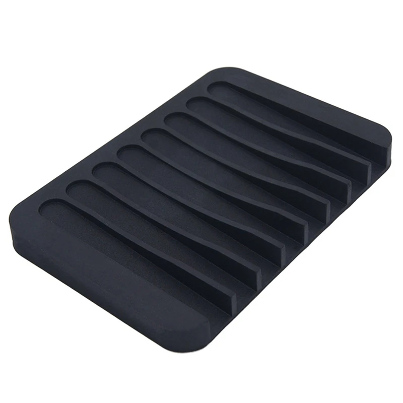 

6 Pack Silicone Shower Soap Dish Set, Soap Saver Holder, Rectangle Concave Black