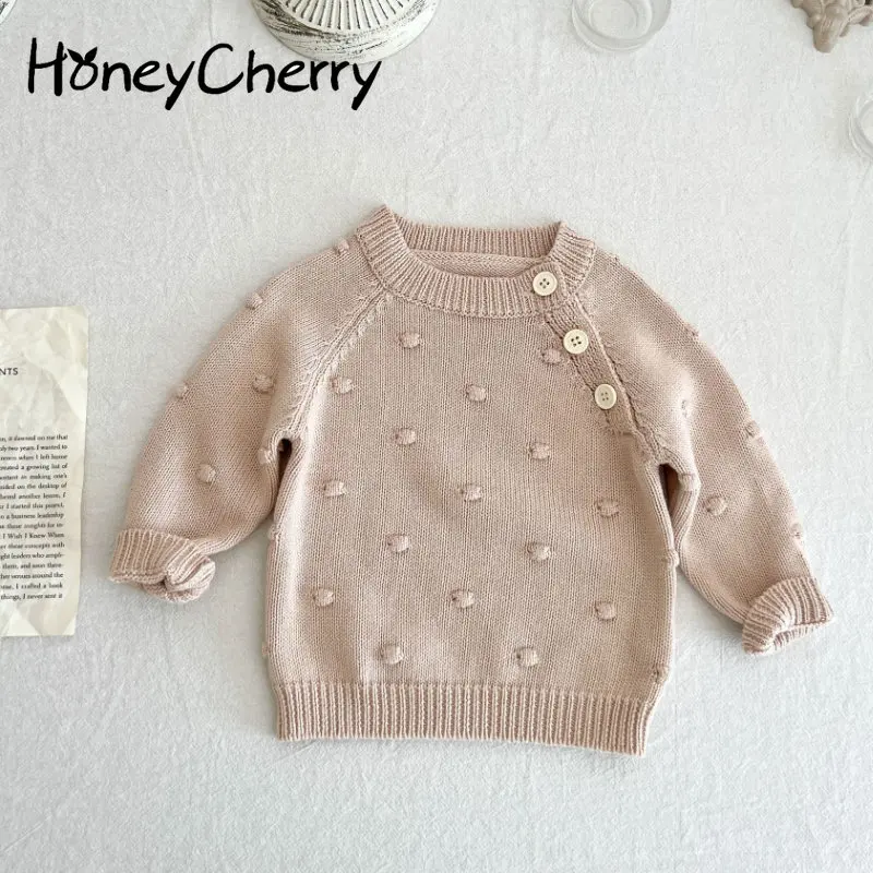

HoneyCherry Girls Autumn Puff Sleeve Knit Sweater Baby Long Sleeve Crewneck Sweater Baby Girl Winter Clothes