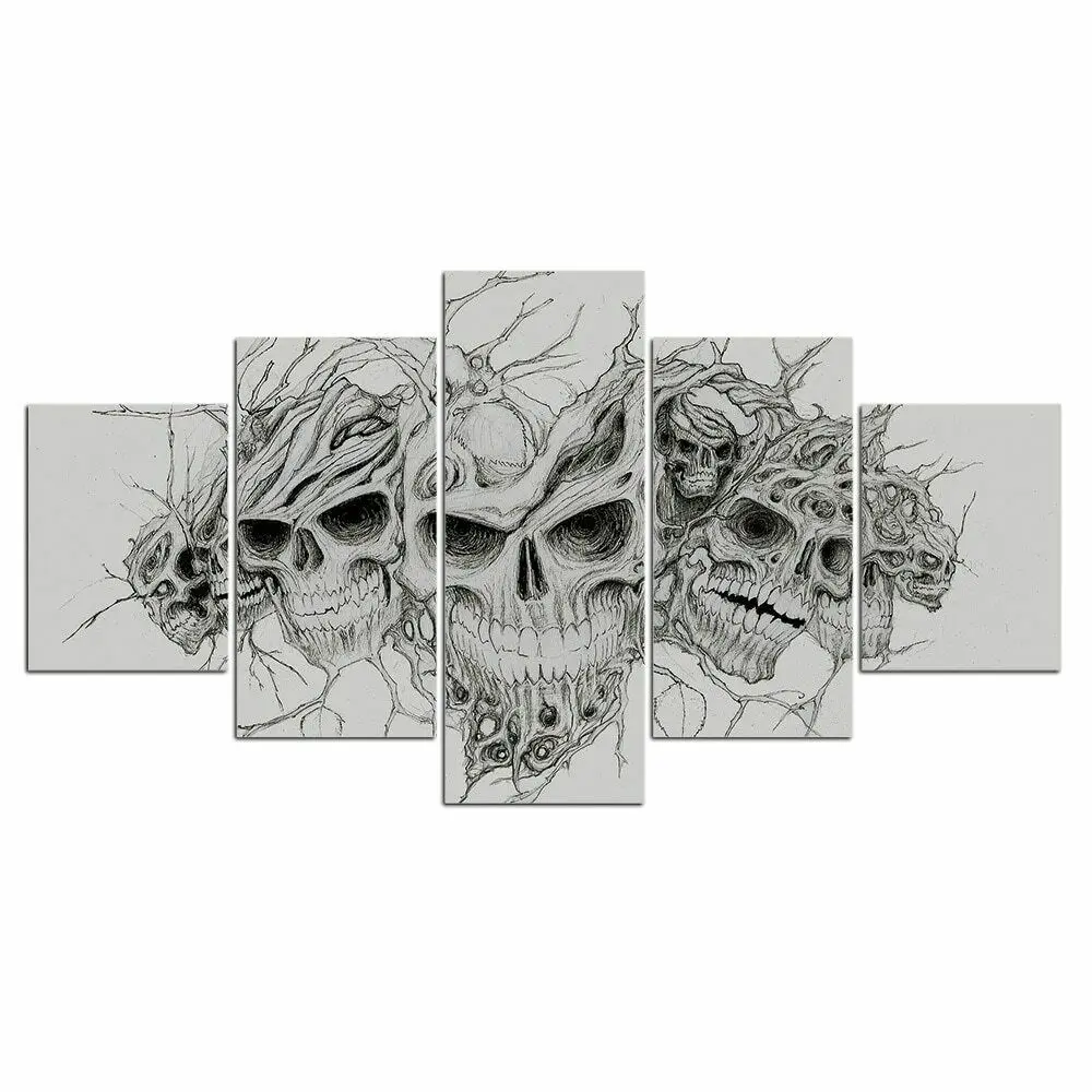 Sketch Skull Gothic Pictures Hd Print 5 Panel Modern Wall Art Abstract Paintings Poster Room Decor