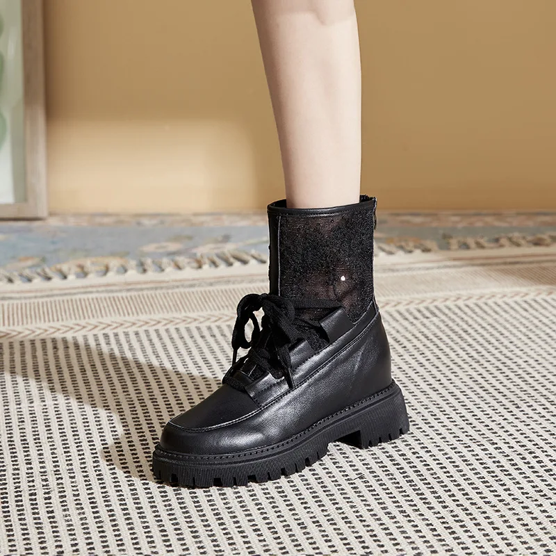 2023 Summer Women's Lace Mesh Casual Shoes Elevated Thick Sole Boots Autumn Fashion Dress Ankle Boots for Women Platform Shoes