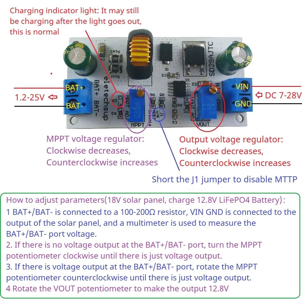Модуль контроллера заряда солнечной батареи MPPT 4A 3 6-24 В литий-ионное зарядное