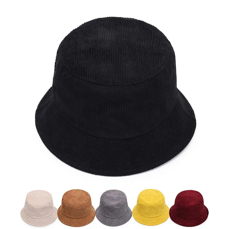 

New Womens Corduroy Bucket Hat Solid Mens Panama Hat Summer Fisherman Bucket Hats for Women Caps Fishing Sun Protection Cap