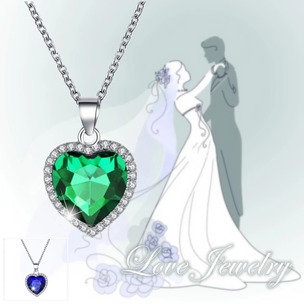 

Роскошный дизайн зеленый кристалл свадебный кулон ожерелье для женщин изысканный океан сердце ювелирные изделия ожерелье романтический п...