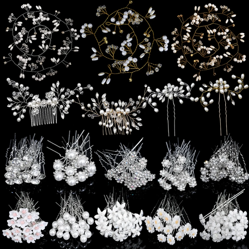 

Crystal Pearl Hairpin Hair Vine Tiaras Headpiece Hair Comb Pins Hairwear Clip Wedding Bridal Rhinestone Hair Jewelry Accessories