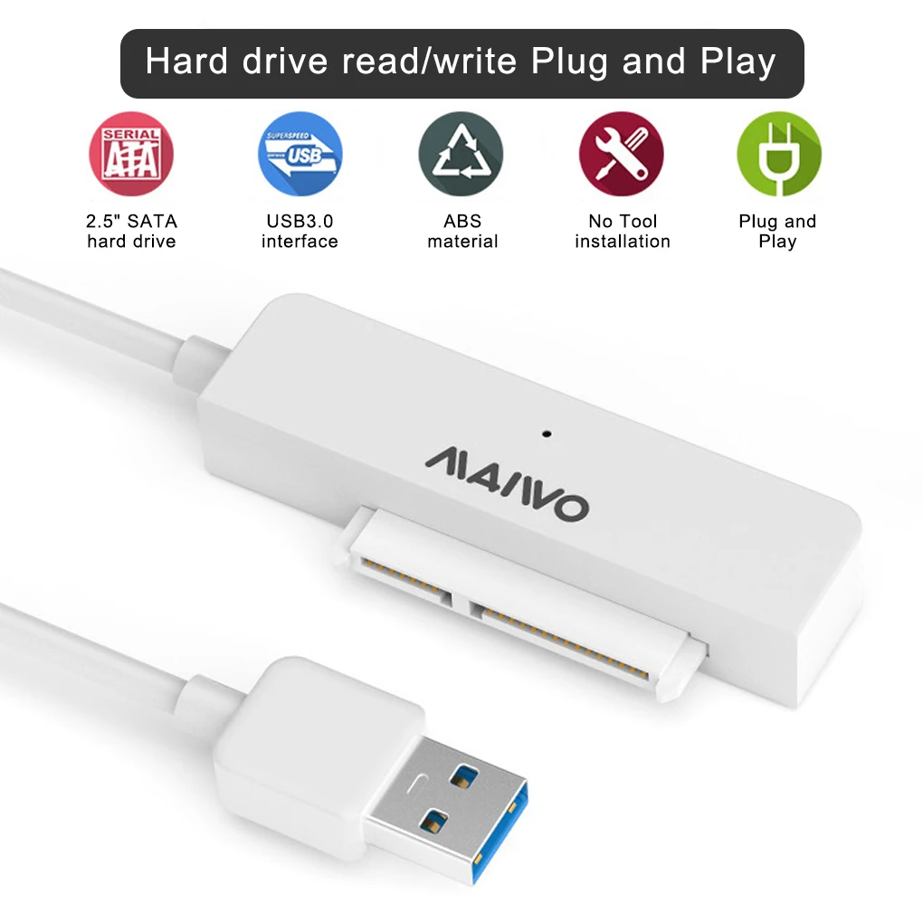 

Maiwo HDD Solid State Drive Adapter Cable ABS Home Office Portable USB to SATA Harddrive Converter Cord Driver-free