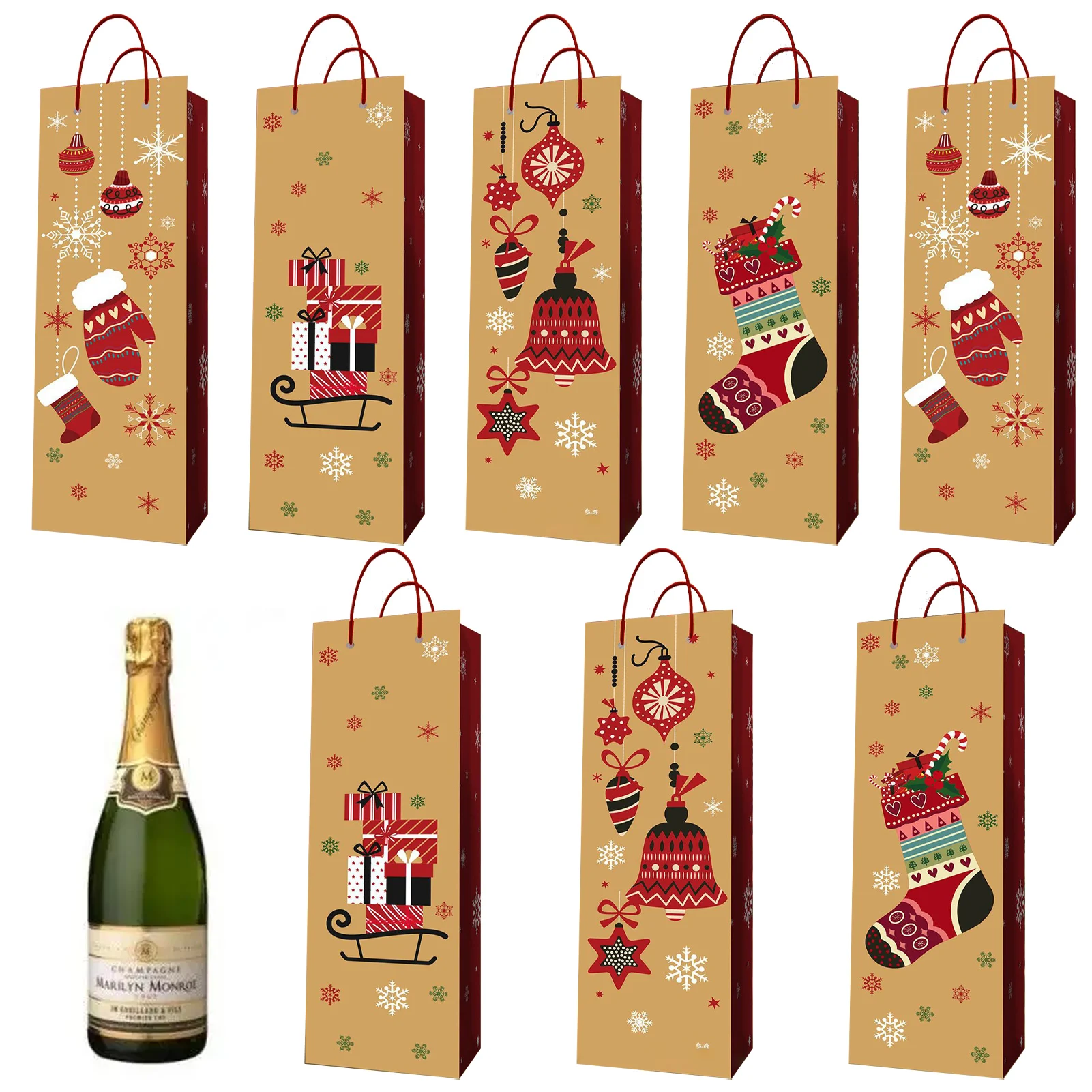 

Christmas Wine Bottle Gift Bags 8pcs Christmas Champagne Wine Bottle Gift Bags With Handles Christmas Paper Wine Bags For Xmas