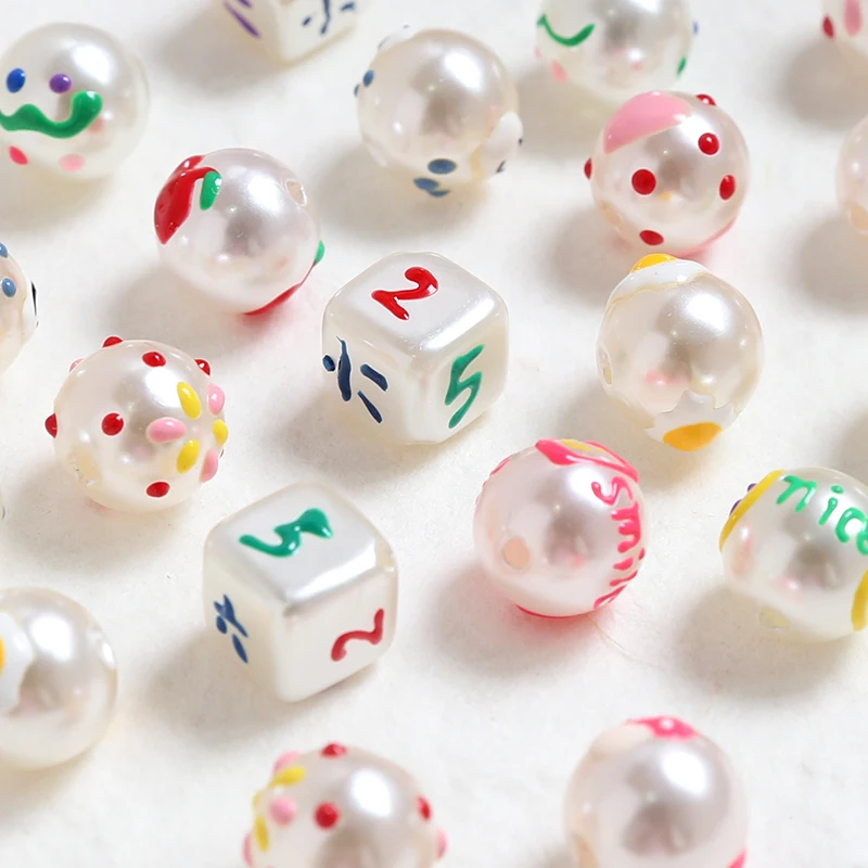 

New Round Square Cube Geometry Enamel Colorful Acrylic ABS Pearl Jewelry Beads 11mm 12mm Plastic Loose Bracelet Spacers 30pcs