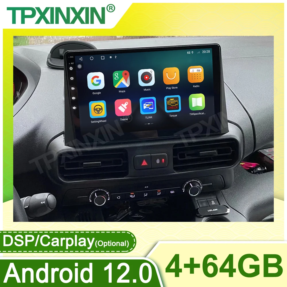 

Автомобильная видеомагнитола для Citroen Berlingo 2019 Peugeot Partner для Peugeot основных 2020 для opel combo Android 12 GPS Navi Head Unit