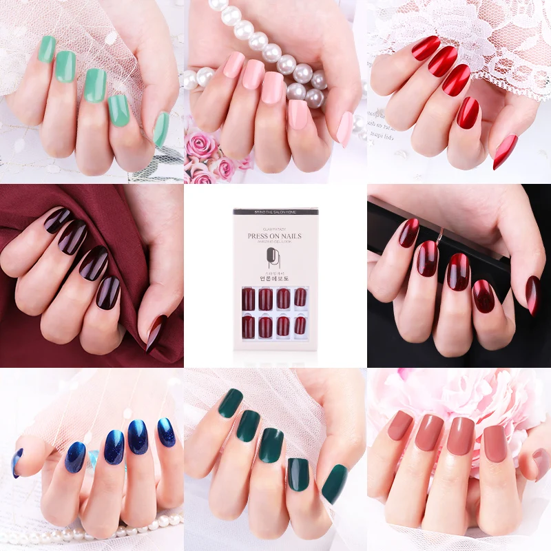 

12PCS Reusable Fake Nail Decoration Tips With Sticker for Long False Tips Press On Nail Art Artificial Manicure Extension Tip