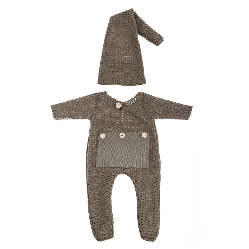 

2 Pcs Newborn Photography Props Crochet Outfit Baby Romper Hat Set Infants Photo Shooting Beanies Jumpsuit Bodysuit
