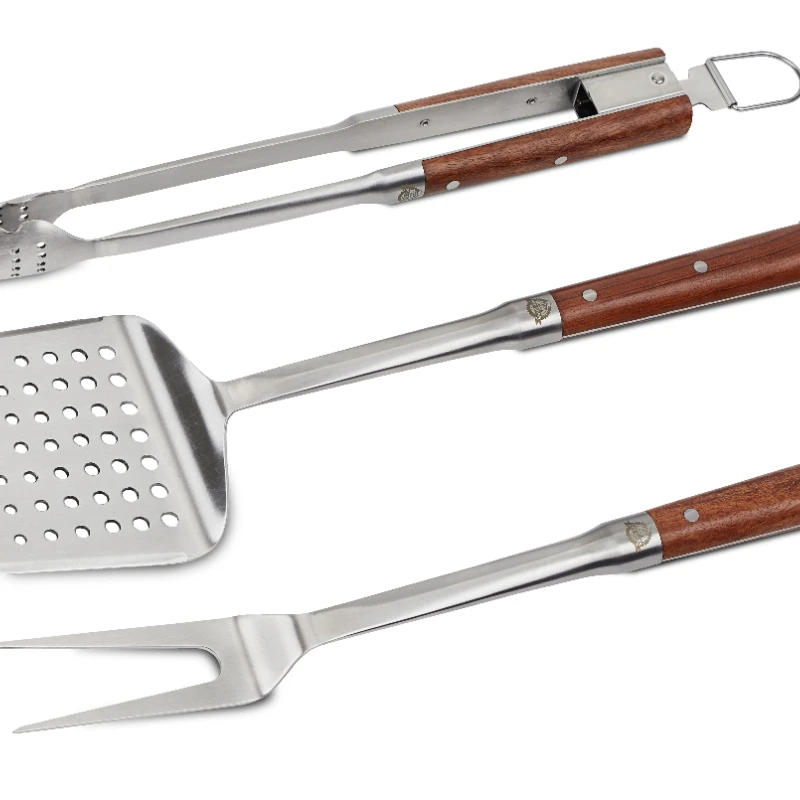 

3 Piece Barbecue Tool Set with Spatula, Tongs, and Fork