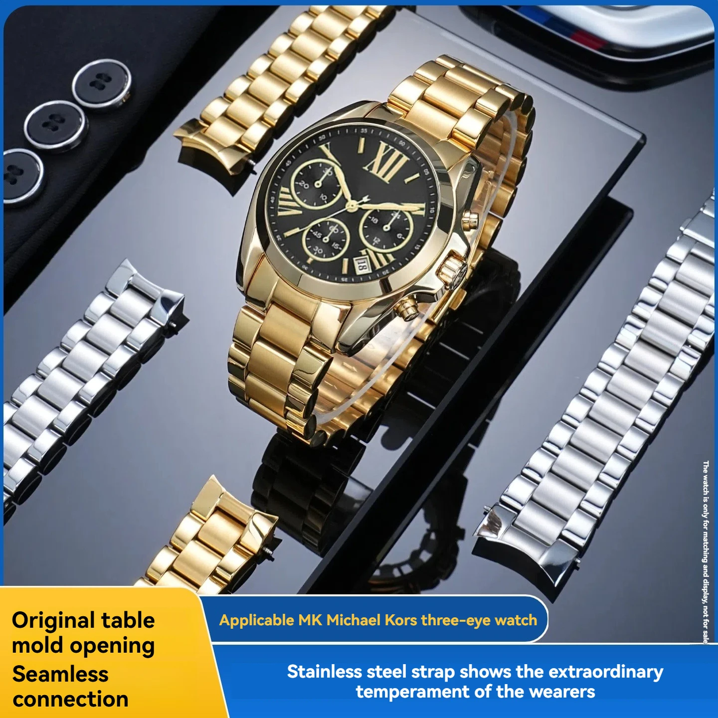 Фото Браслет из цельной стали для женских часов Michael Kors MK5798/MK6959/MK7257, стальной браслет с изогнутыми краями, ремешок для часов из нержавеющей стали №2