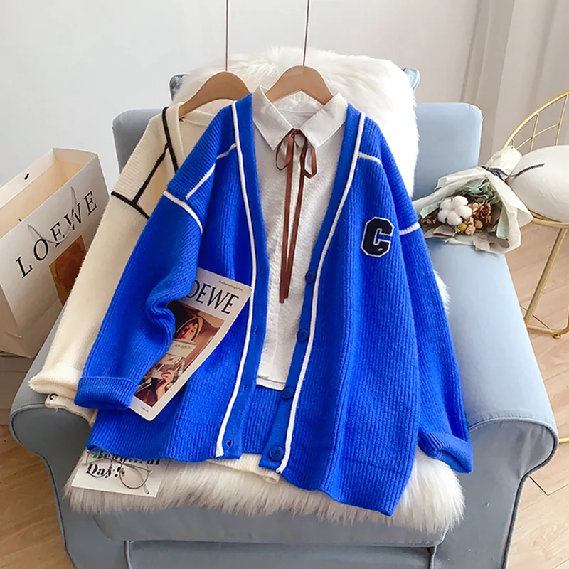 

SONG YI Cardigan Sweater Women's Autumn and Winter 2022 New Style Knitted Jacket Buttons Student Loose Sweater Coats A0276