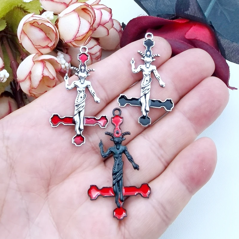 

8pcs Baphomet Goat Inverted Cross Pendants, Satan Charm, Satanic, Lucifer, Halloween Devil ,DIY Handcrafted Jewelry Accessories