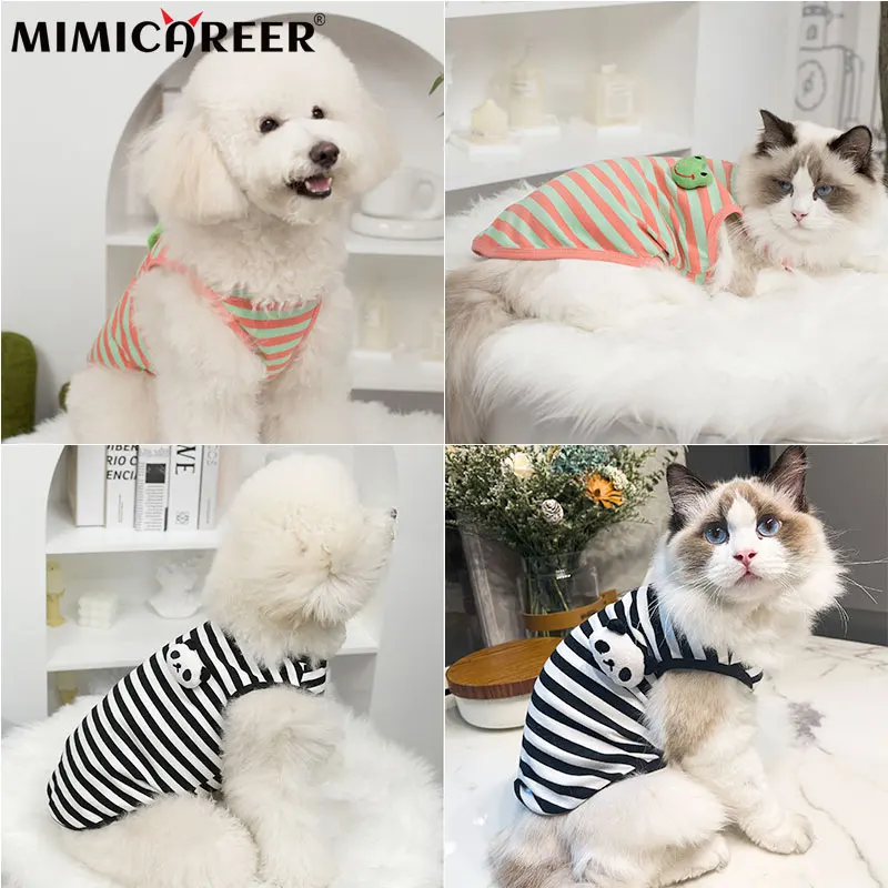 

Cat Clothes Summer Spring Dog Stripe T-shirt with Panda Frog Soft Puppy Kitten Shirt Vest Small Medium Dog Pet Clothing Supplies