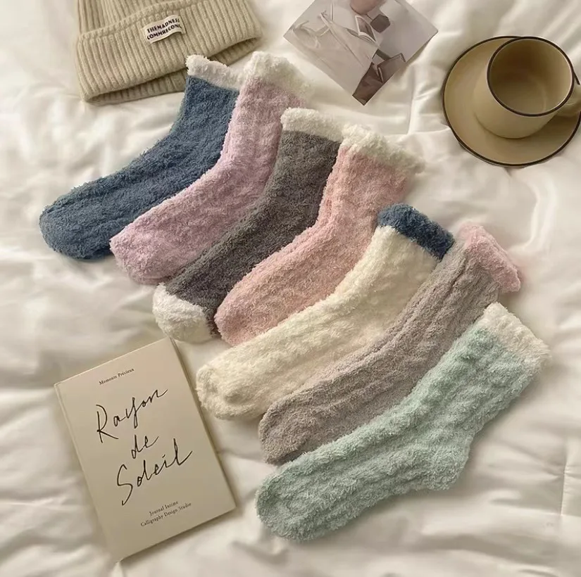 

Winter Warm Fluffy Fuzzy Socks Thick Thermal Soft Kawaii Cold Resistance Mid Socks Coral Fleece Floor Sleep Sock