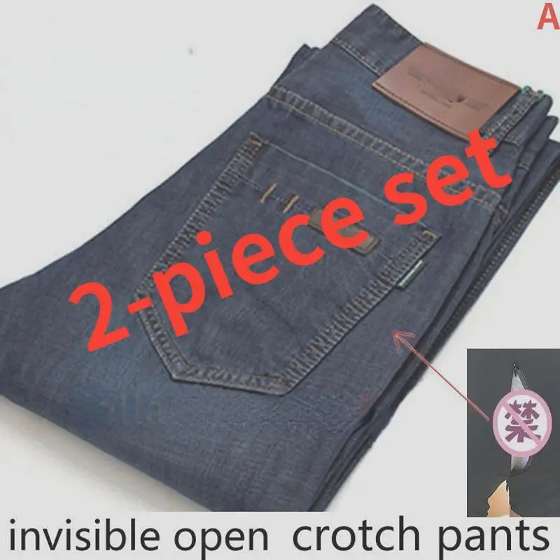Open-Seat Pants Spring and Autumn New Stretch Jeans Men's Straight Loose Field Dating Field Invisible Zipper Open-Crotch Pants