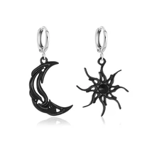 vintage black sun moon dangle earrings for women 2022 new fashion punk alloy asymmetric personality earrings jewelry
