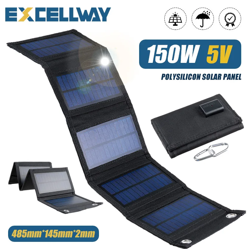 Outdoor Hiking fishing Solar panel 5V 150W tourism Waterproof For cell phone camping power bank USB Portable Battery Charger