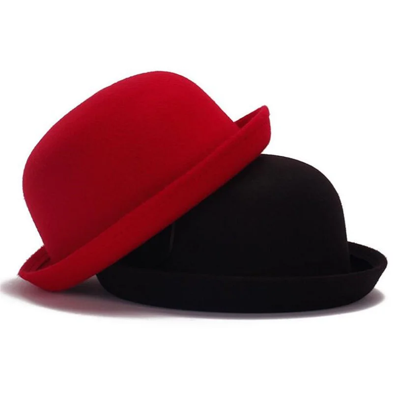 

Adjustable Bowler Hat Imitation Woolen Hat Round Cap Flanging Performance Cap Boys Girls Autumn Winter Fashion Hats