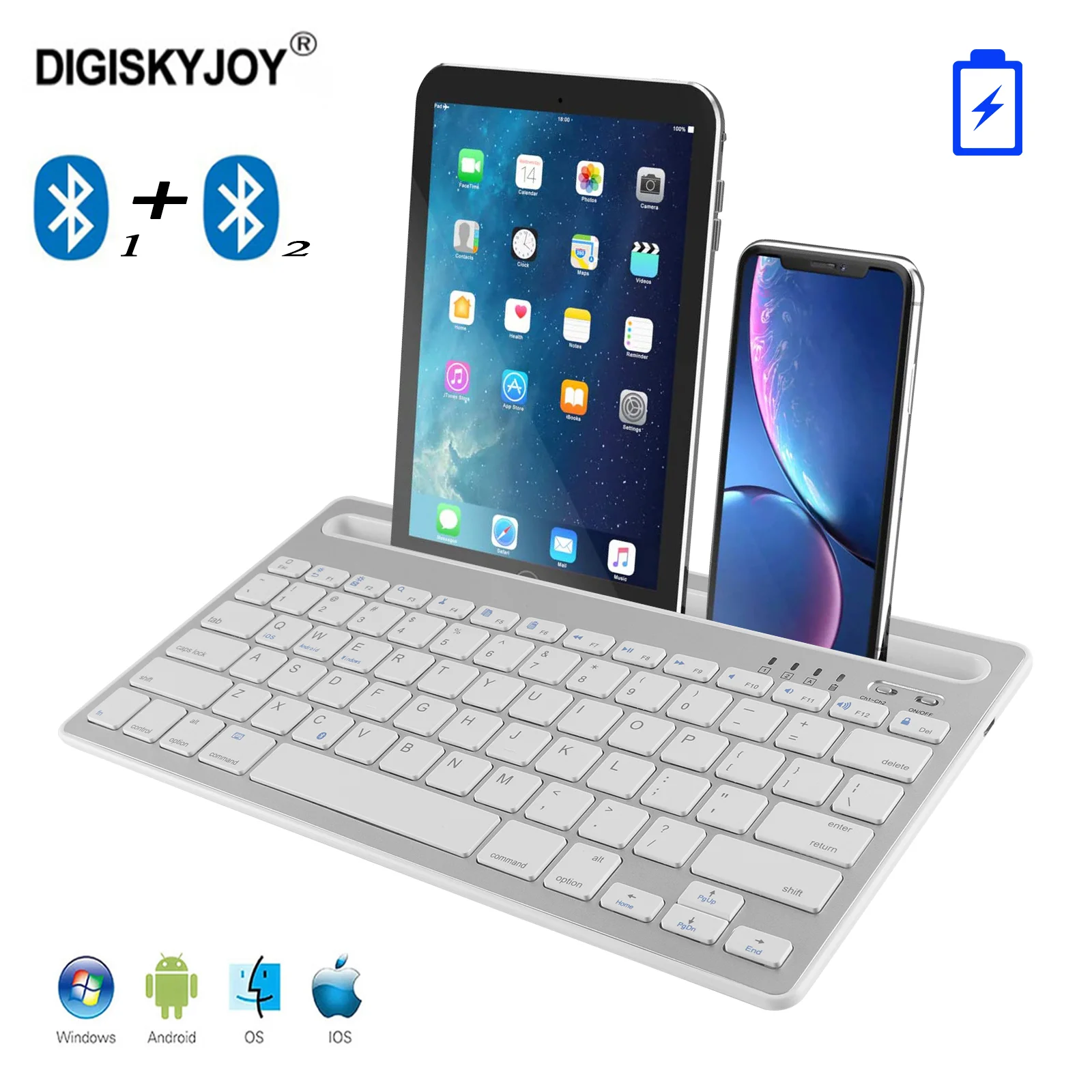 

Двойная 3,0 Bluetooth-клавиатура, перезаряжаемая мини-тонкая Бесшумная Беспроводная клавиатура для ноутбука, iPad, ПК, Windows, Apple, IOS, Mac, телефона