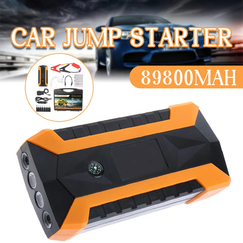 

Автомобильное пусковое устройство 89800 мАч, пусковое устройство большой емкости, многофункциональный портативный внешний аккумулятор 12 В, 4USB, автомобильный аккумулятор
