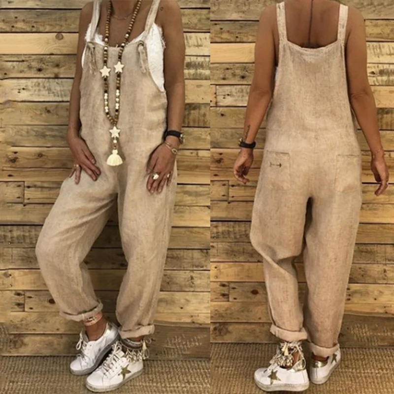 

Women Wide Leg Long Pants New Summer Fashion Jumpsuits Casual Solid Color Rompers Overalls Baggy Bib Pants