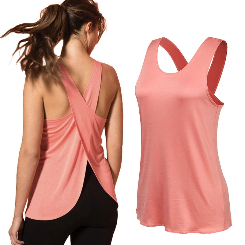 

Женская рубашка для йоги, рубашка для тренажерного зала, быстросохнущие спортивные рубашки, топ для тренажерного зала с перекрестной спино...