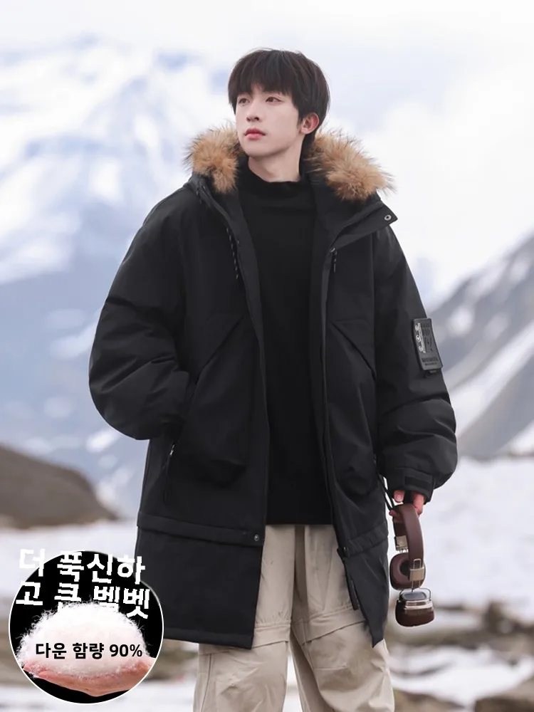 Пуховик-карго с меховым воротником и капюшоном мужская зимняя утолщенная куртка