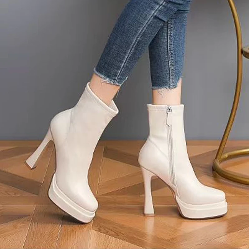 Женские ботильоны кожаные элегантные туфли на очень высоком каблуке женские