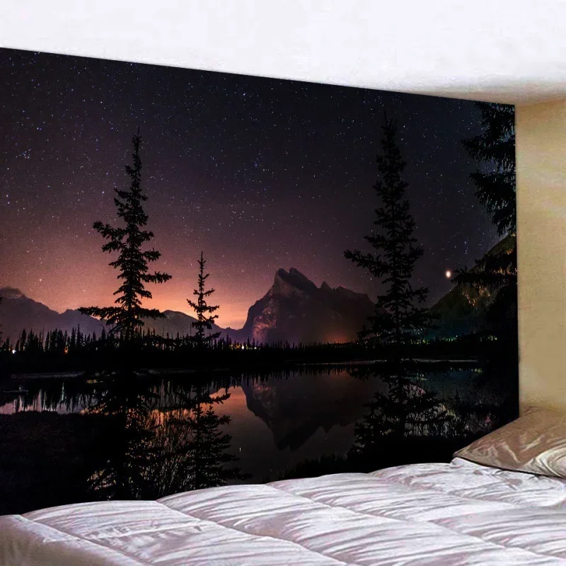 Гобелен с лесным звездным небом лунный свет ночь психоделическое богемное