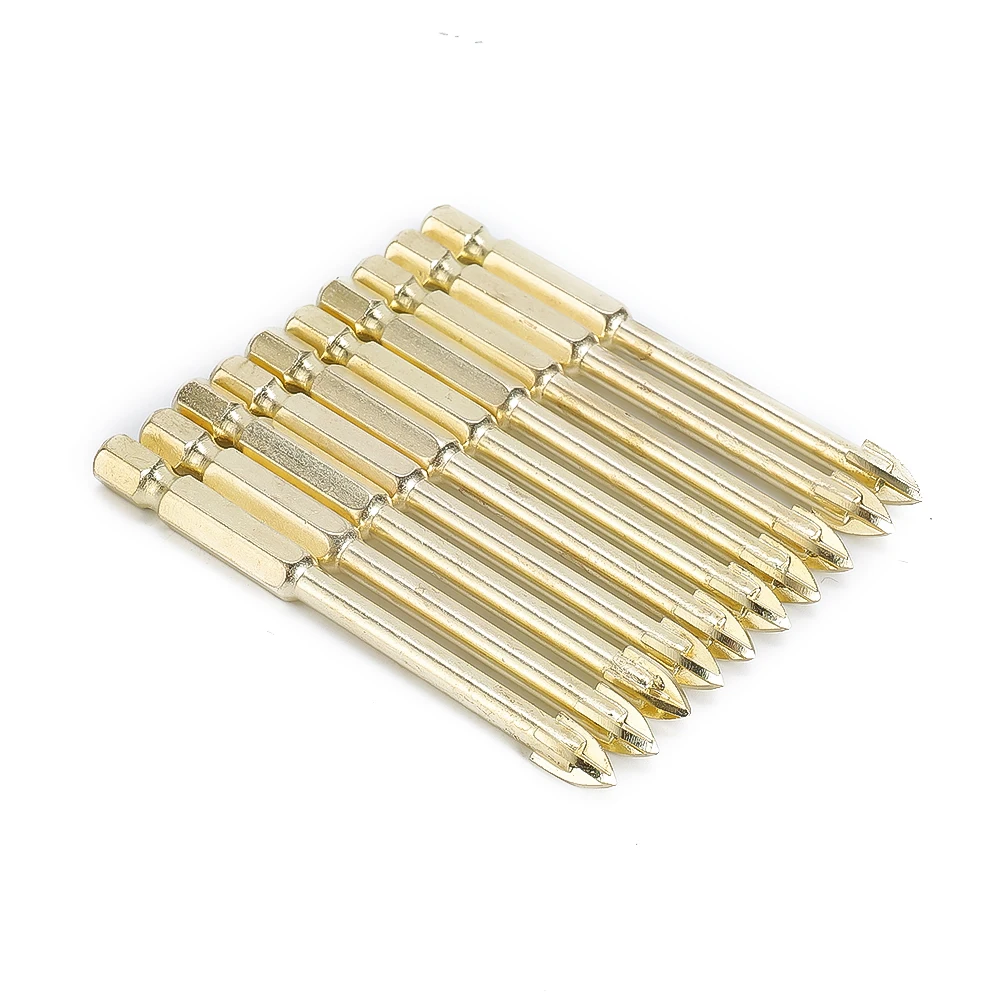 

10pcs 6mm Glass Drill Bits Titanium Ceramic Tile Marble Hex Shank Glass Drill Bit Carbide Wall Hole Cutter Power Tools Accessori