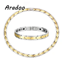 aradoo germanium titanium steel magnetic energy health necklace bracelet hematite negative ion titanium bracelet necklace set