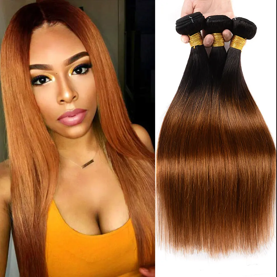 

DreamDiana 10A Remy Ombre Peruvian Hair Natural Straight Hair 3 Bundles 2 Tones 1B 30 Brown Colored Hair Bundle 100% Human Hair