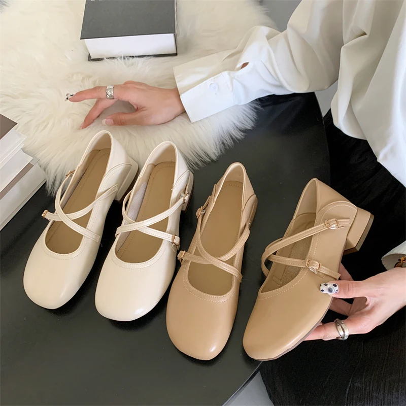 

Shoes On Heels Casual Female Sneakers Dress Flats Women Modis Round Toe Soft Retro Low 2022 New Cross Grandma Leisure Mary Jane
