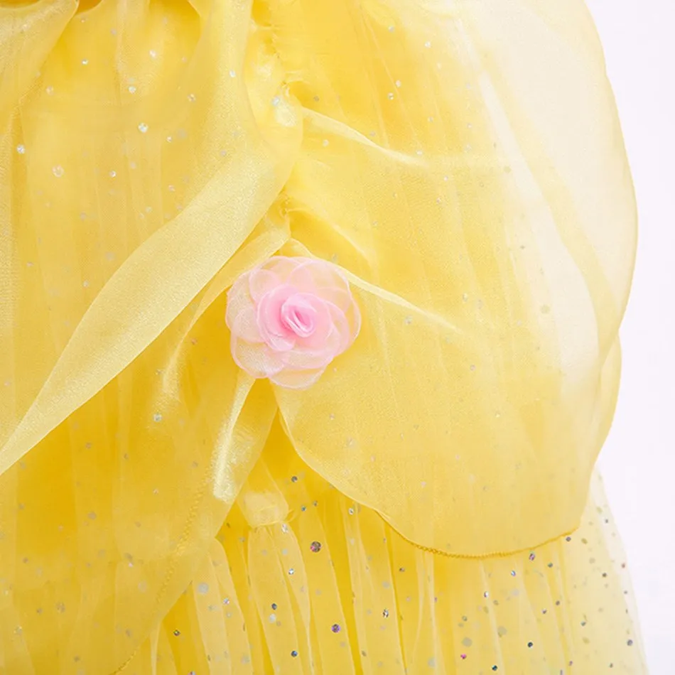 Belle Cosplay For Halloween Princess Dress Girl Dress For Beauty And The Beast Belle Costume Floral Dress Fluffy Skirt Childrean