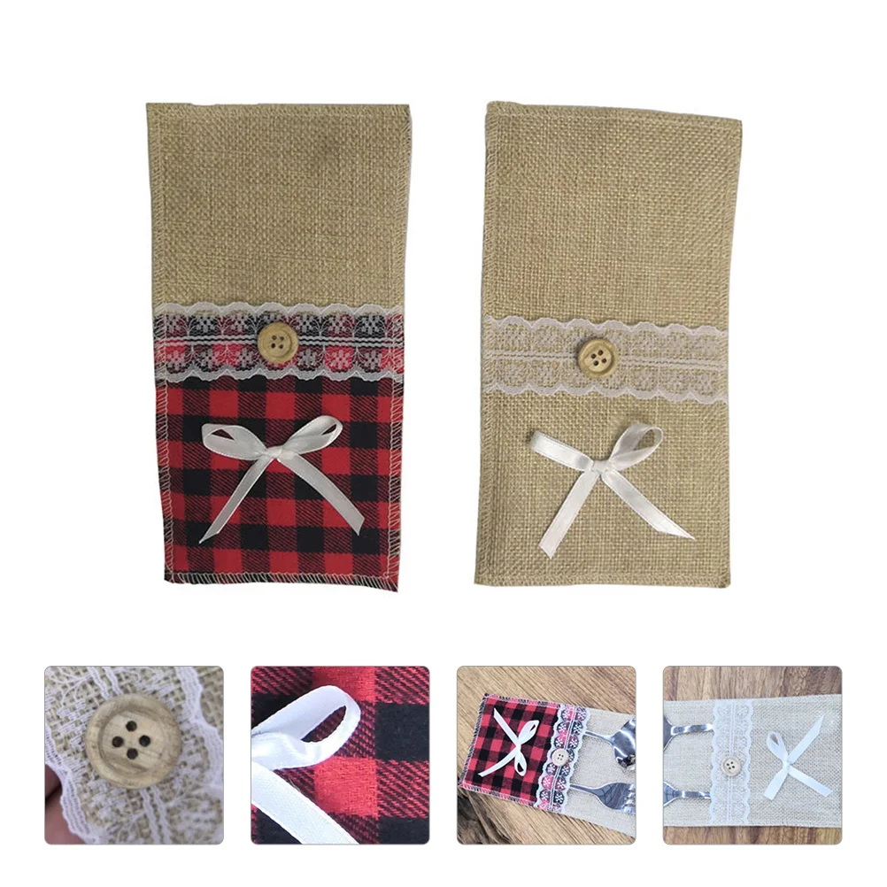 

Tableware Cutlery Holderwedding Table Christmascenterpieces Plaid Decor Pocket Linen Party Pouch Burlapdecoration