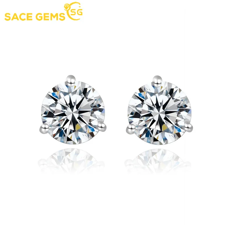 

SACE GEMS Real 0.5 Carat D Color Moissanite Stud Earrings for Women Top Quality 925 Sterling Silver Sparkling Wedding Jewelry