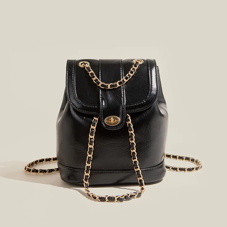 

Korean Trend Backpack Mini Fragrant Wind Chain Backpack Female Ins Blogger Student Oil Wax Leather Shoulder Bag