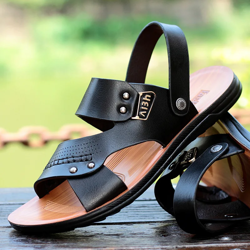 Summer Men Slippers Outdoor Street Beach Sandals Comfortable Leather Casual Slides Flip Flops Hiking Sandals Men Zapatos