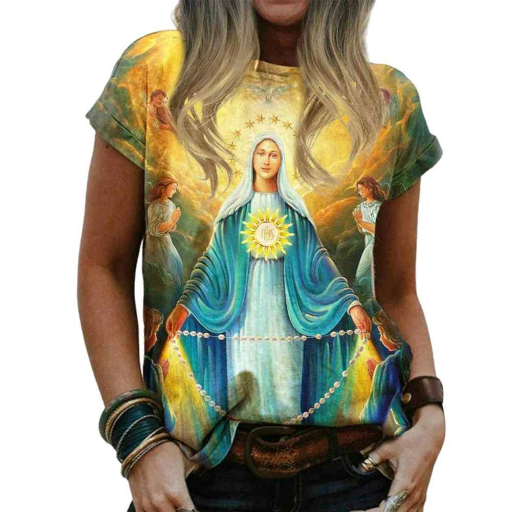 

2022 Summer Men's Harajuku Casual T-shirt O-Neck Streetwear Jesus Religious Cartoon 3D Print Short Sleeve T Shirt Men Summer