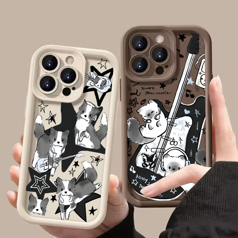 Фото Black Guitar Music Cat Phone Case For Samsung Galaxy A06 A26 A36 A33 A25 A16 A34 A56 S25 Ultra S24 FE S23 S22 Plus Soft Cover №1