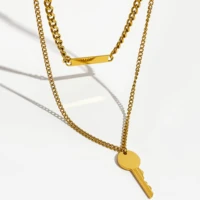 perisbox key pendant layered necklaces gold color stainless steel chain necklace for women street punk jewelry trend 2021