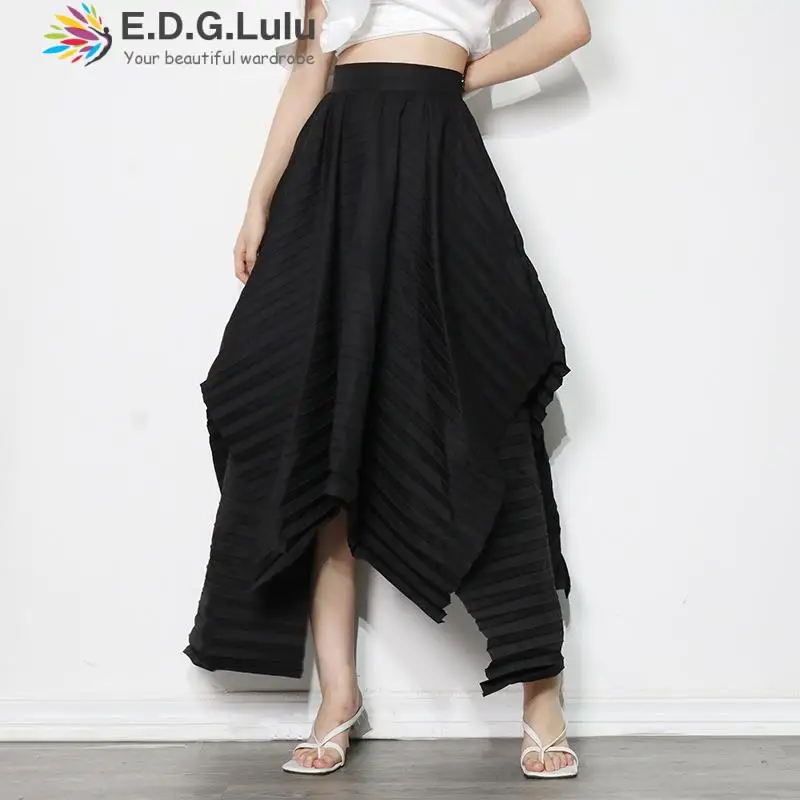 

EDGLuLu 2022 Fashion Spring Autumn Irregular Midi Long Pleated Skirt Women Korean Style Mid-length High Waist Skirt Female 0214