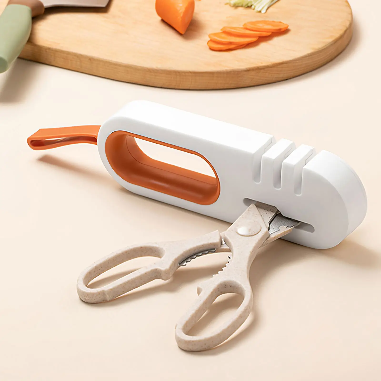 

4-в-1 точилка для ножей с силиконовым шнурком, многофункциональный инструмент для заточки ножниц, простой в использовании, удерживающий точи...