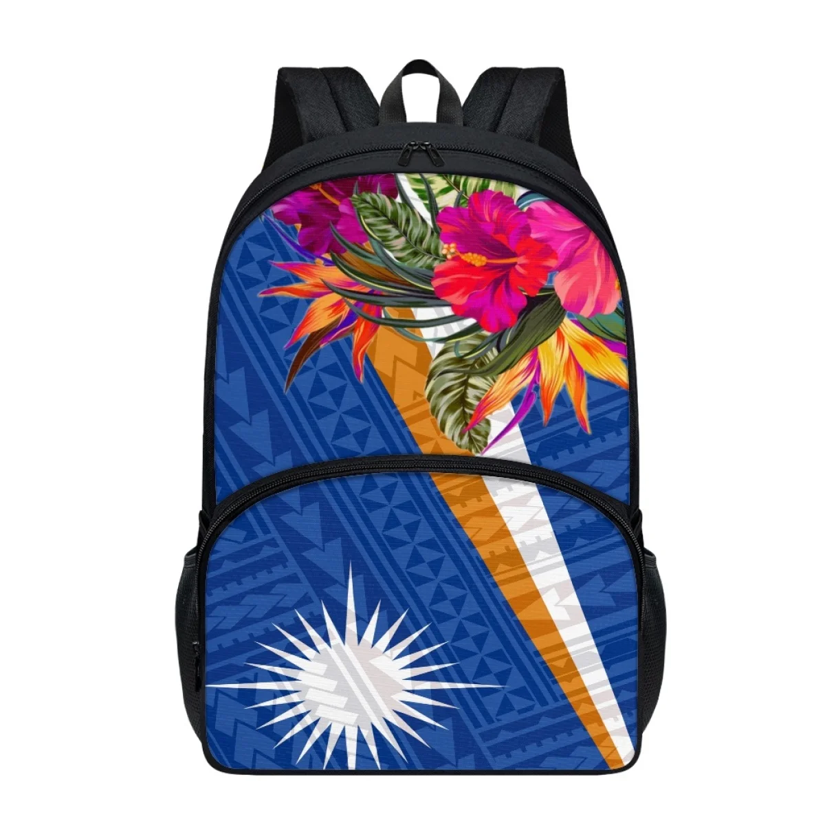 FORUDESIGNS Hibiscus Design Backpacks Utility 17 Inch Double Layer Marshall Islands Style Schoolbags Multipurpose Bookbags